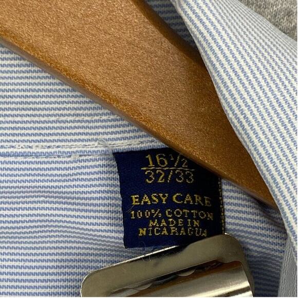 Club Room Shirt Mens 16.5 Blue Striped Button Up Long Sleeve Pinpoint Collared - Picture 4 of 12